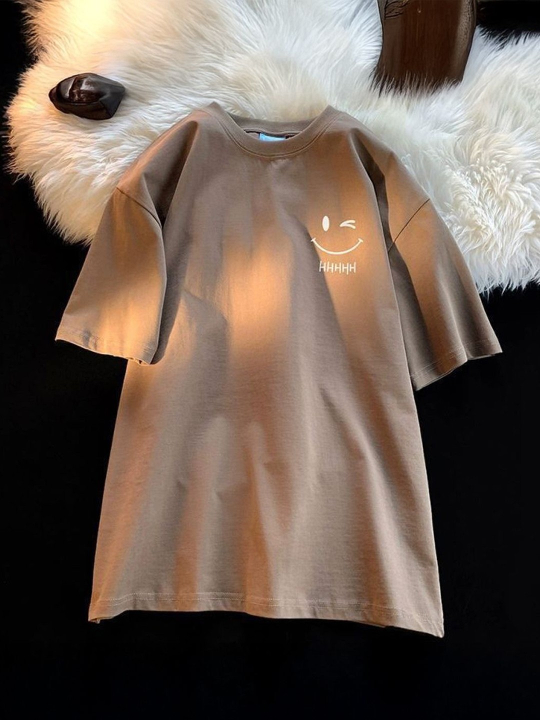 

HERE&NOW Men Typography Printed Round Neck Cotton Oversized T-shirt, Brown