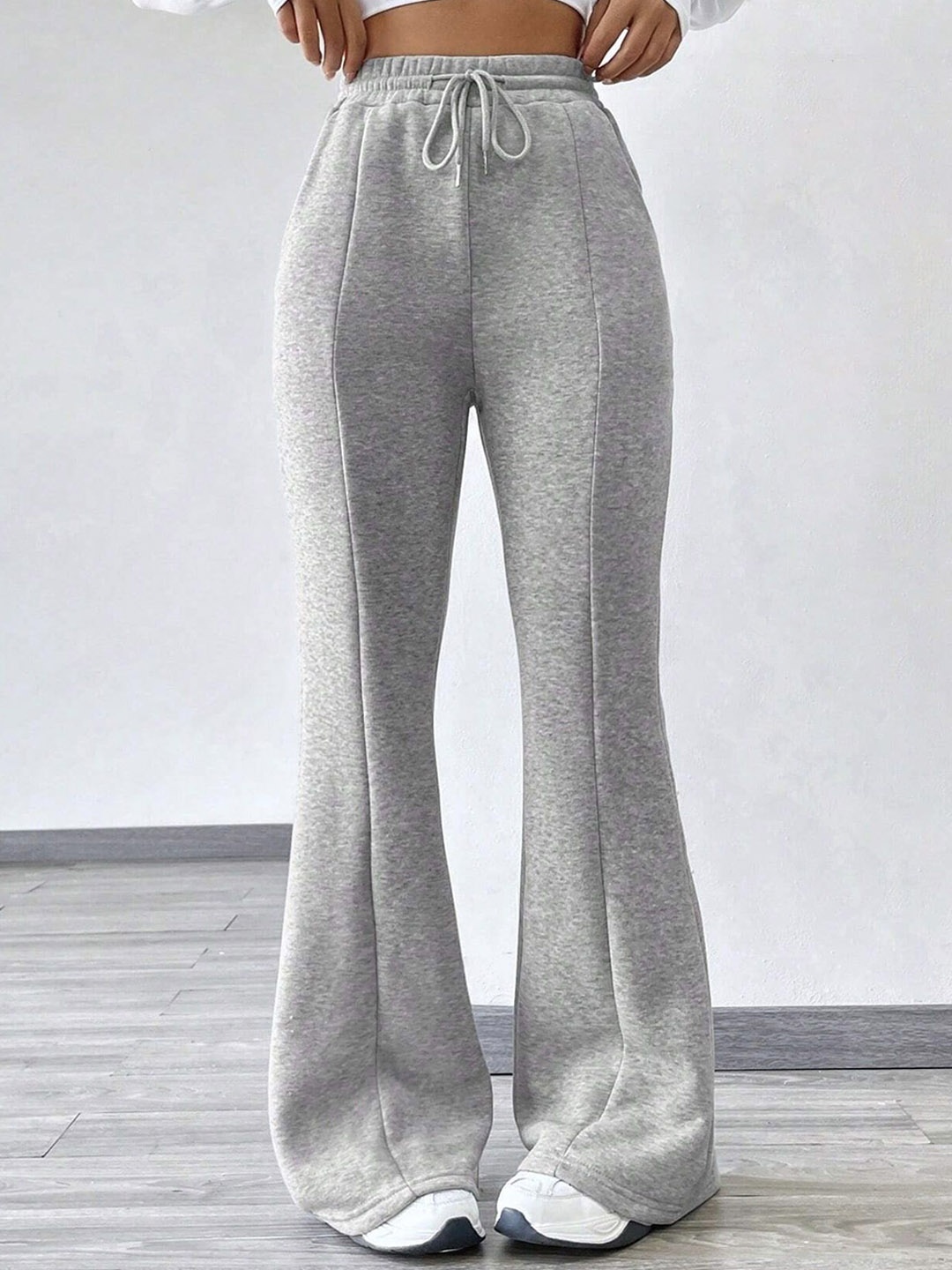 

LA CHIC PICK Women Wide Leg Mid Rise Track Pant, Grey