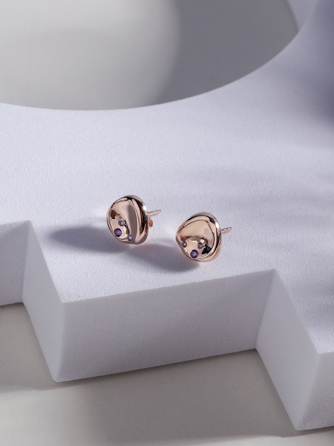 

DIAVO Rose Gold-Plated 925 Sterling Silver Cubic Zirconia Contemporary Studs