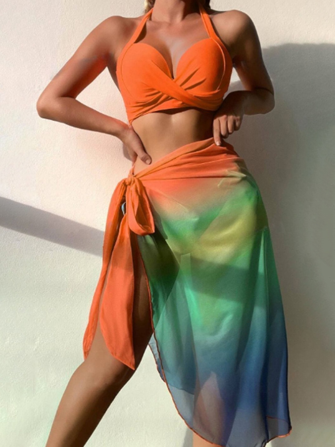 

Plus Curvves Tie and Dye Swimwear with Sarong, Orange