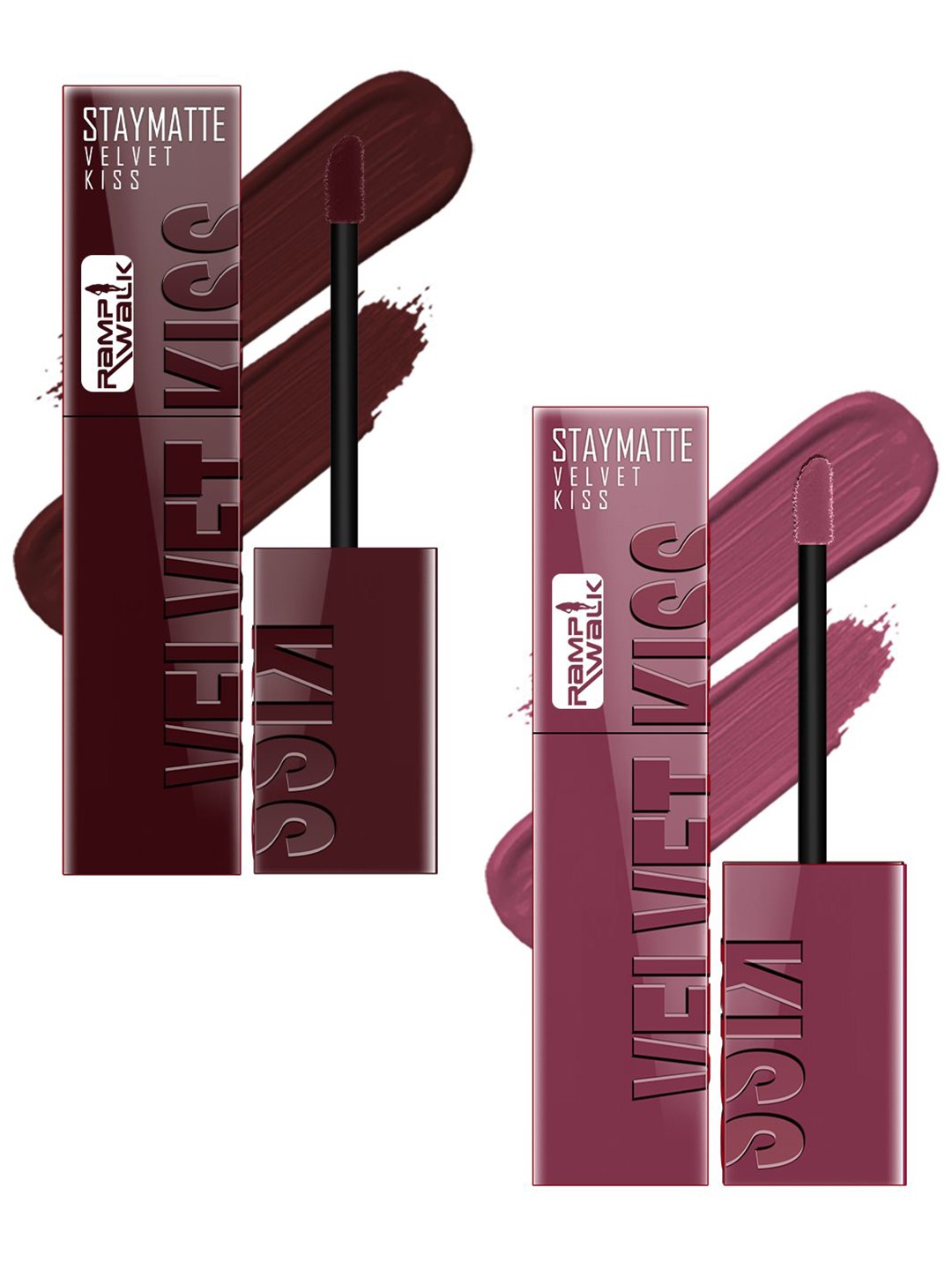 

Ramp Walk Velvet Kiss Set of 2 Waterproof Liquid Lipstick -3.5g Each -Maroon - Light Mauve