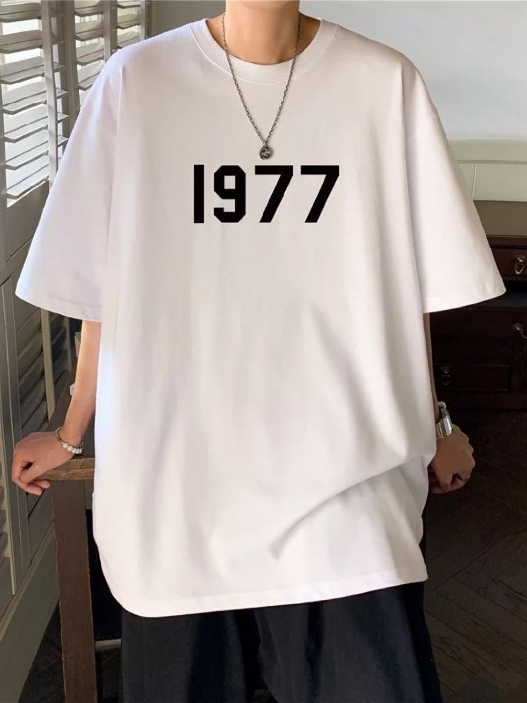 

HERE&NOW Men Typography Printed Round Neck Cotton Oversized T-shirt, White