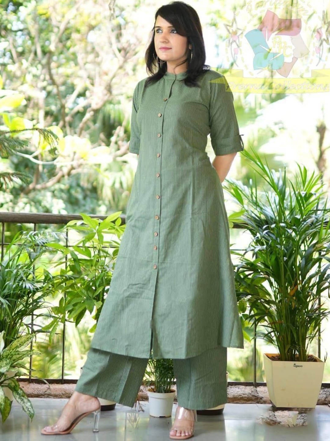 

Rujave Striped Pure Cotton Kurta with Trouser, Sea green