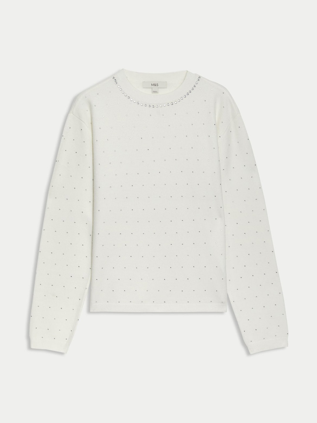 

Marks & Spencer Women Embroidered Pullover with Embellished Detail, White