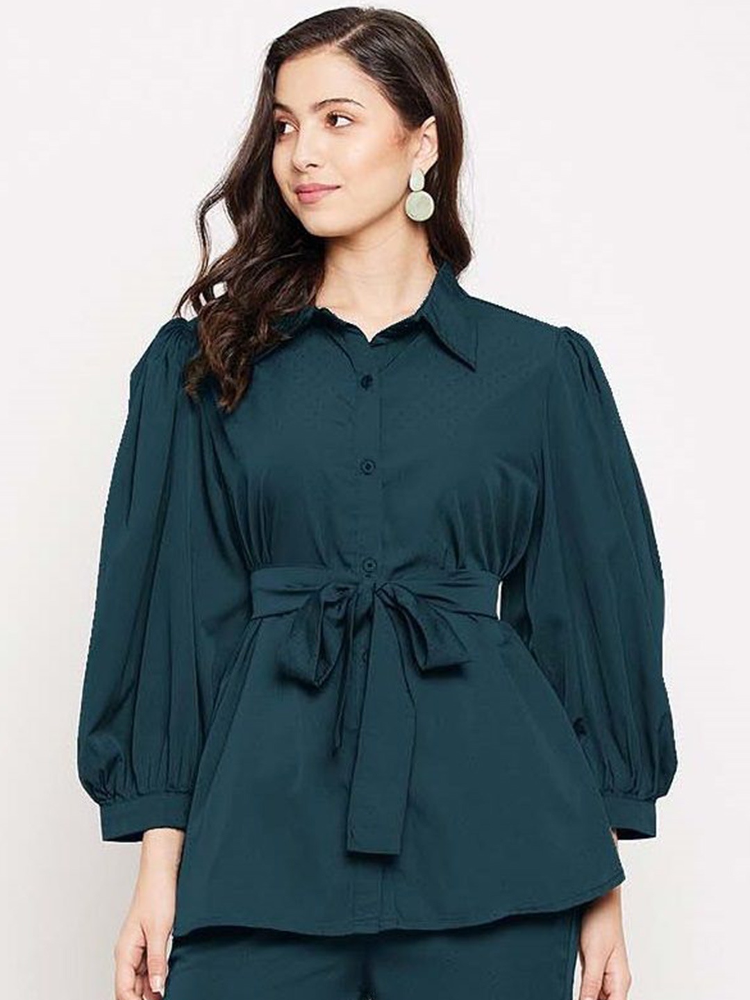 

all about you Women Puff Sleeves Shirt Style Top, Green