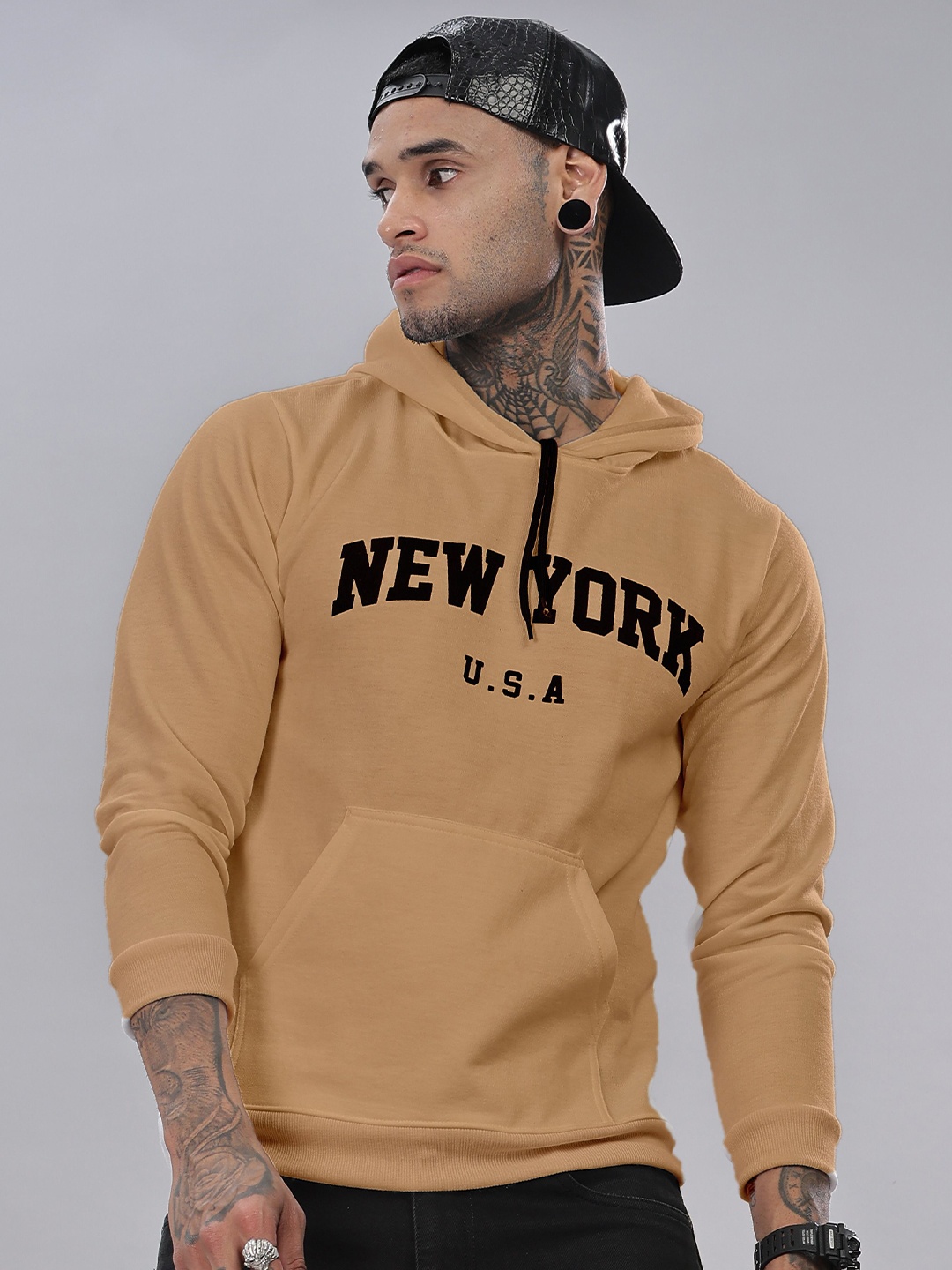 

STI Men Hooded Printed Pullover Sweatshirt, Orange