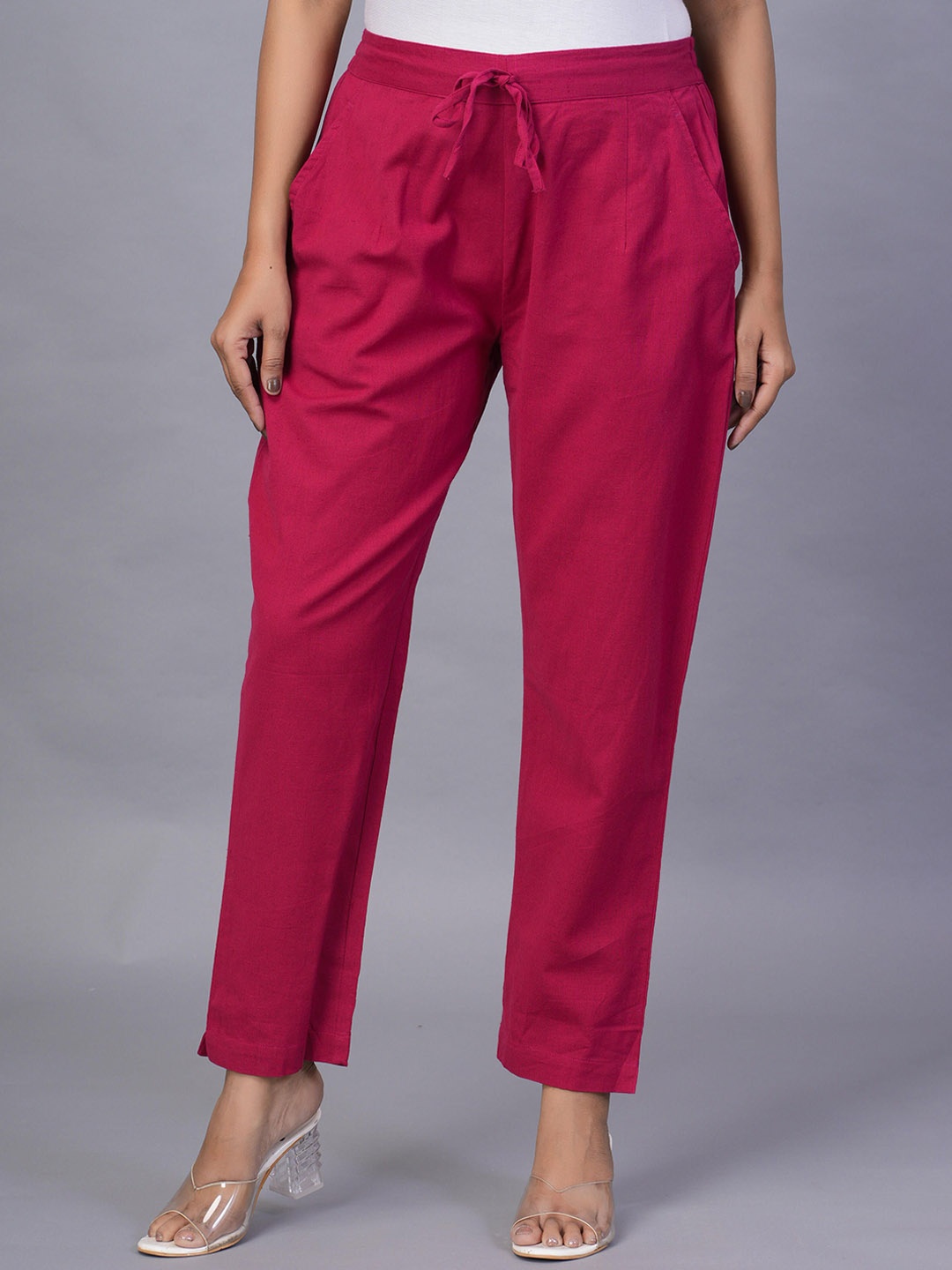 

KALINI Women Regular Fit Mid-Rise Trousers, Pink