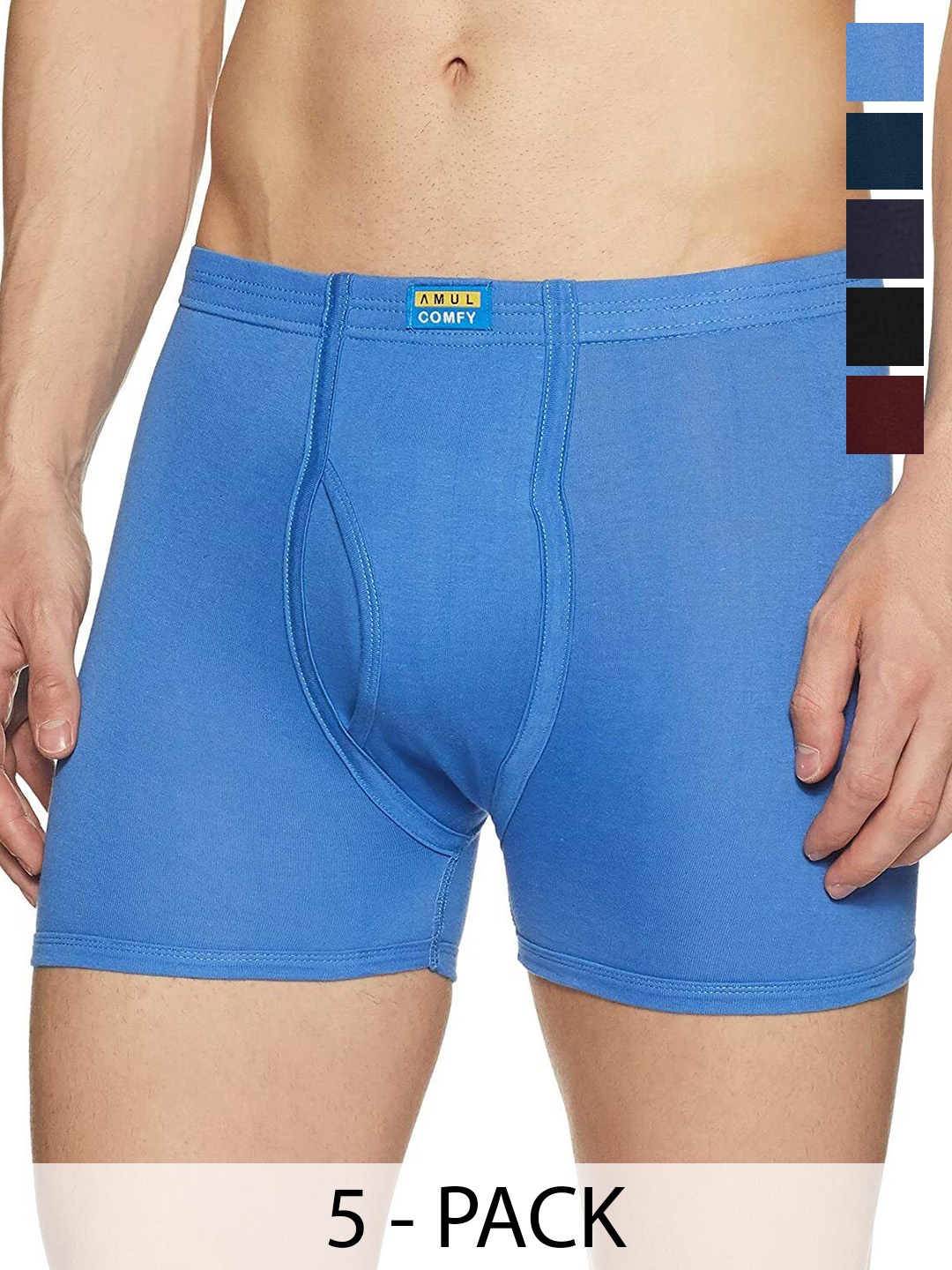 

AMUL COMFY Men Pack Of 5 Assorted Cotton Trunks Comfy-Plain-Trunk-IE-5-85, Blue