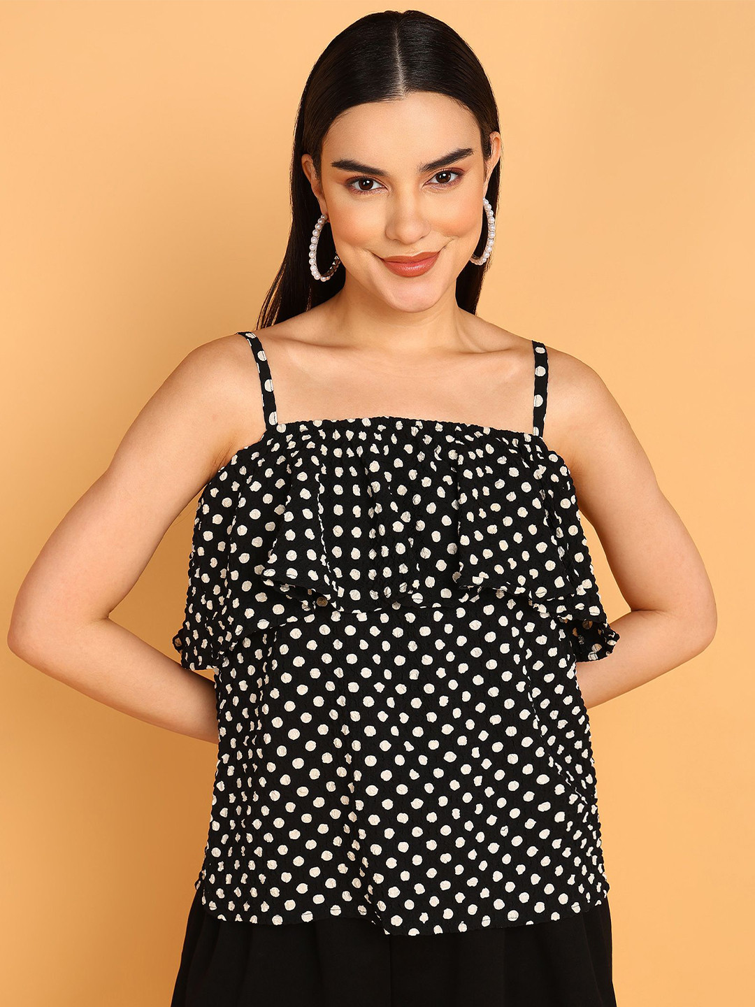 

DressBerry Polka Dot Printed Top, Black