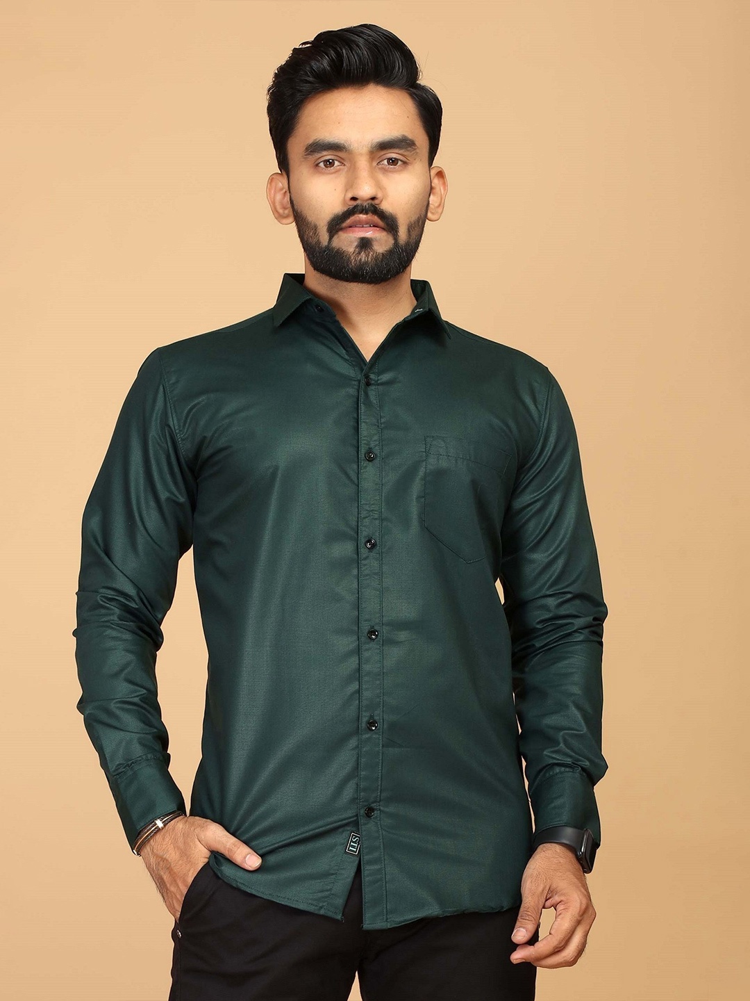 

STI Men Spread Collar Solid Cotton Casual Shirt, Teal