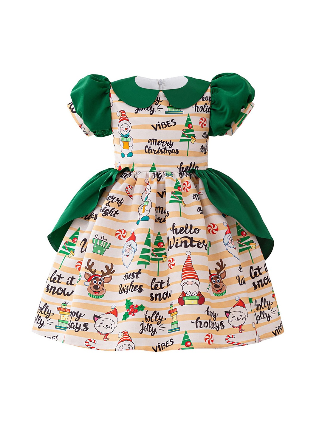 

StyleCast x Revolte Girls Graphic Printed Puff Sleeve Fit & Flare Dress, Green