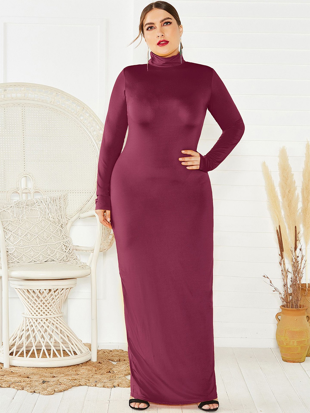 

StyleCast Curve Women Long Sleeves Maxi Dress, Maroon
