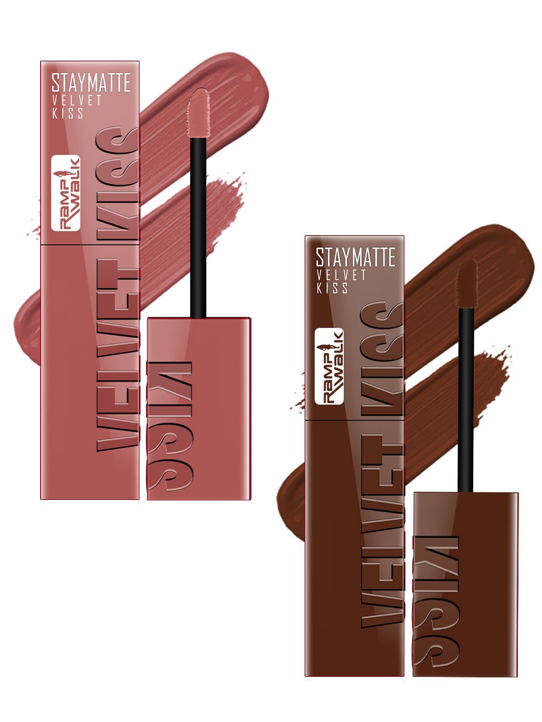 

Ramp Walk Velvet Kiss Set Of 2 Liquid Lipstick - 3.5 ml Each - Nude - Dark Brown