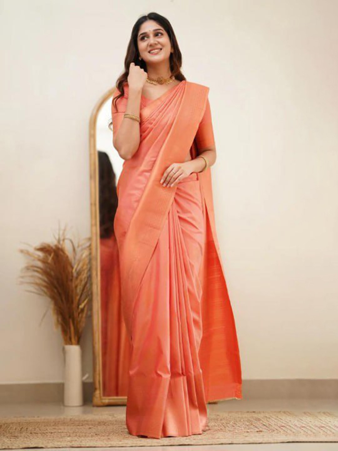 

Visit Wear Woven Design Zari Pure Silk Banarasi Saree, Orange