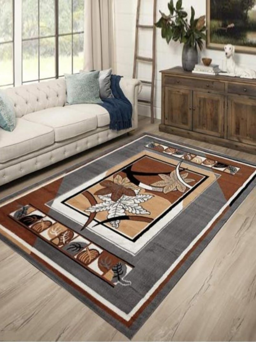 

Samjeeda Handloom carpets Grey & Brown Floral Printed Anti-Skid Carpet