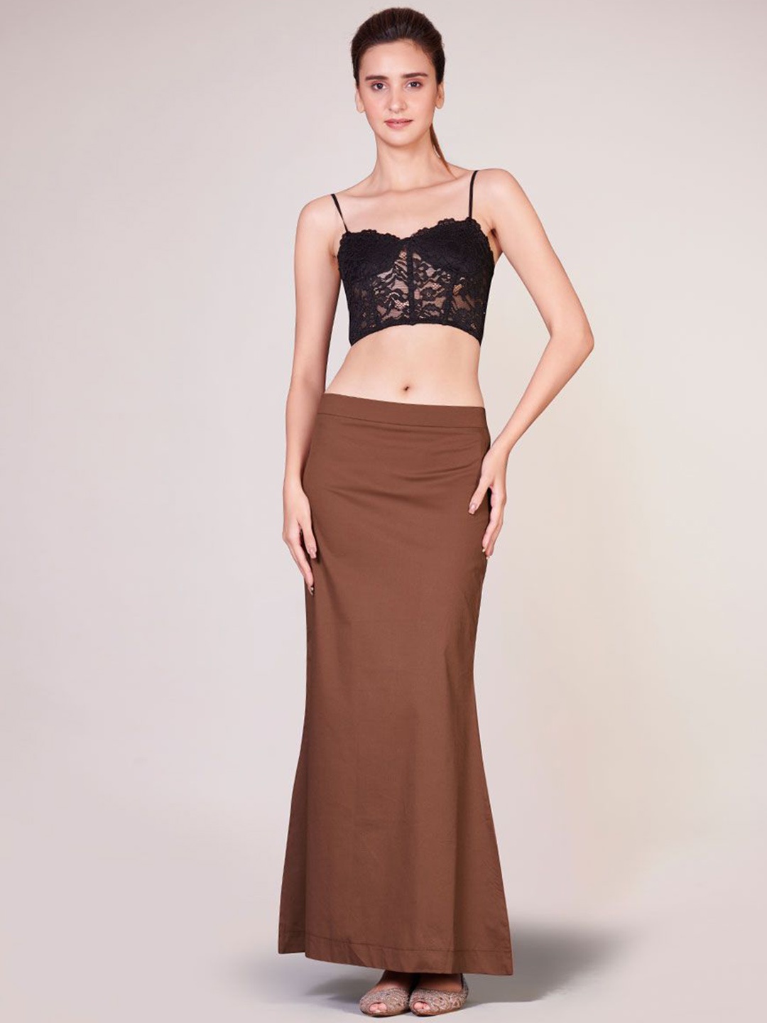 

I AM BY DOLLY JAIN D'coat Simple Petticoat Saree Shapewear, Brown