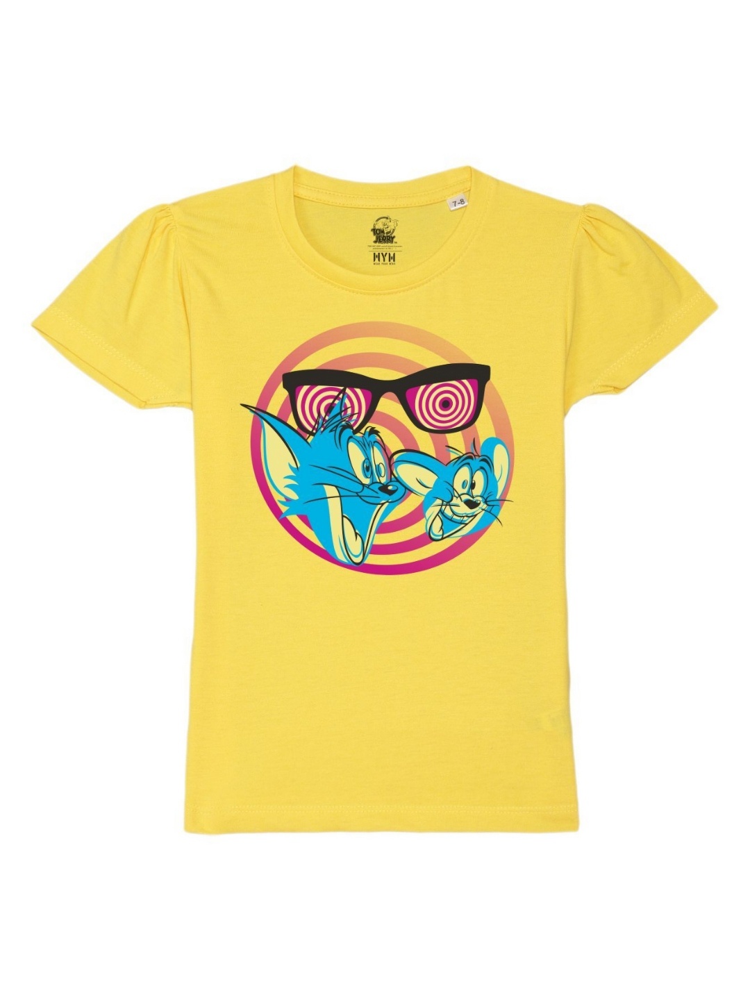 

Wear Your Mind Girls Tom & Jerry Graphic Printed Round Neck Pure Cotton T-shirt, Yellow