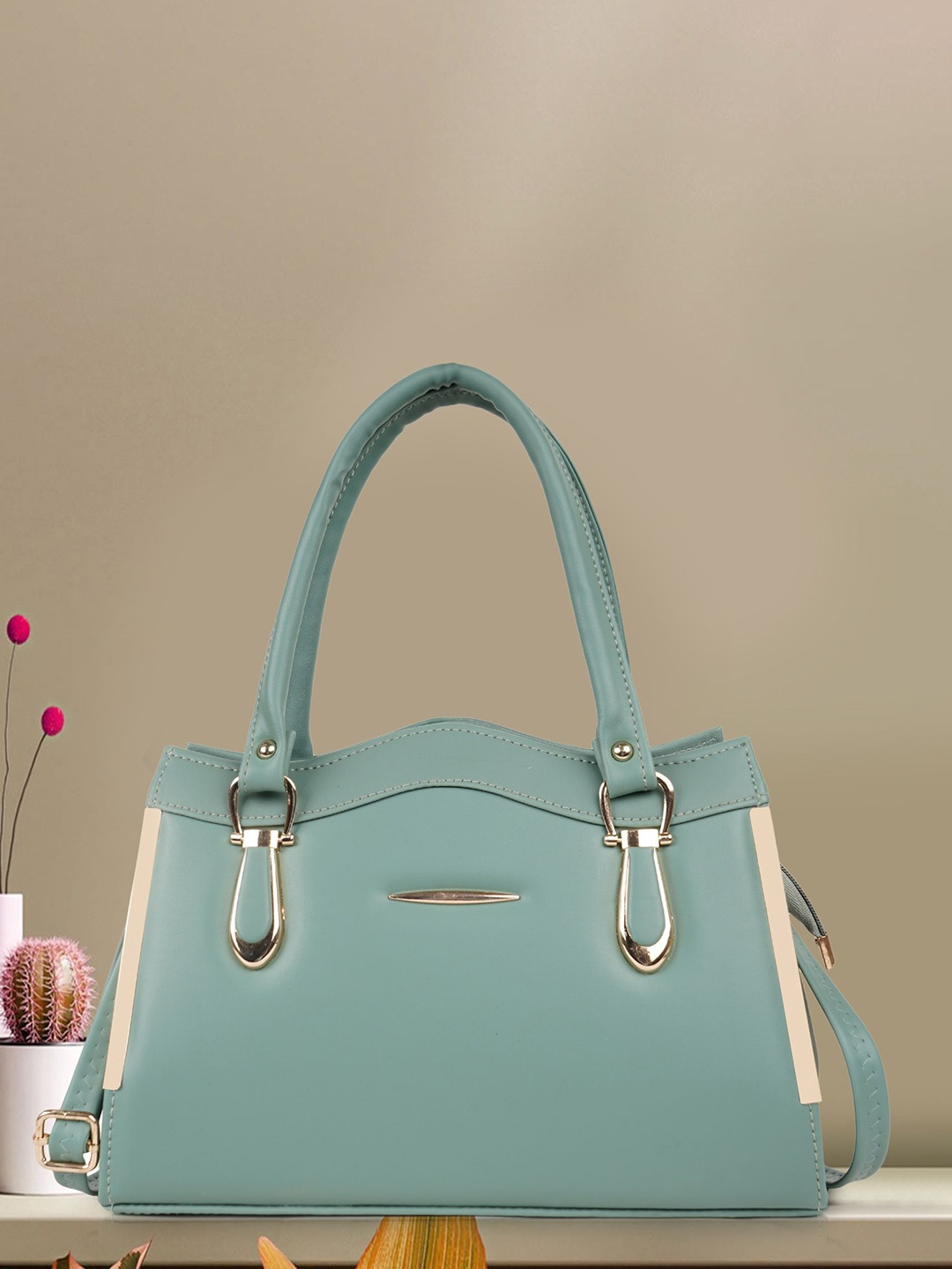 

SPOTIC Women Solid Structured Leather Handheld Bag, Sea green