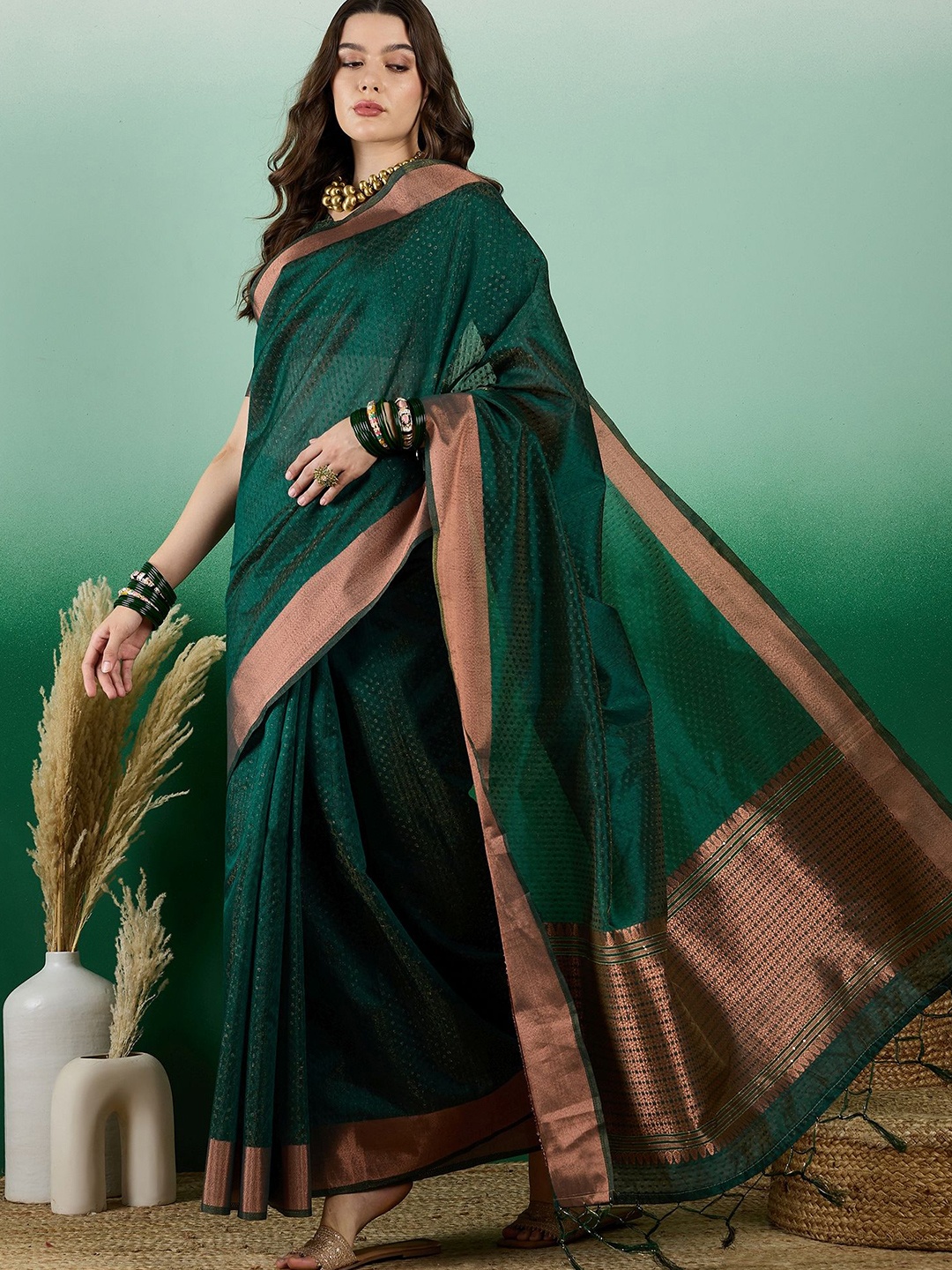 

Mitera Woven Design Zari Saree, Green