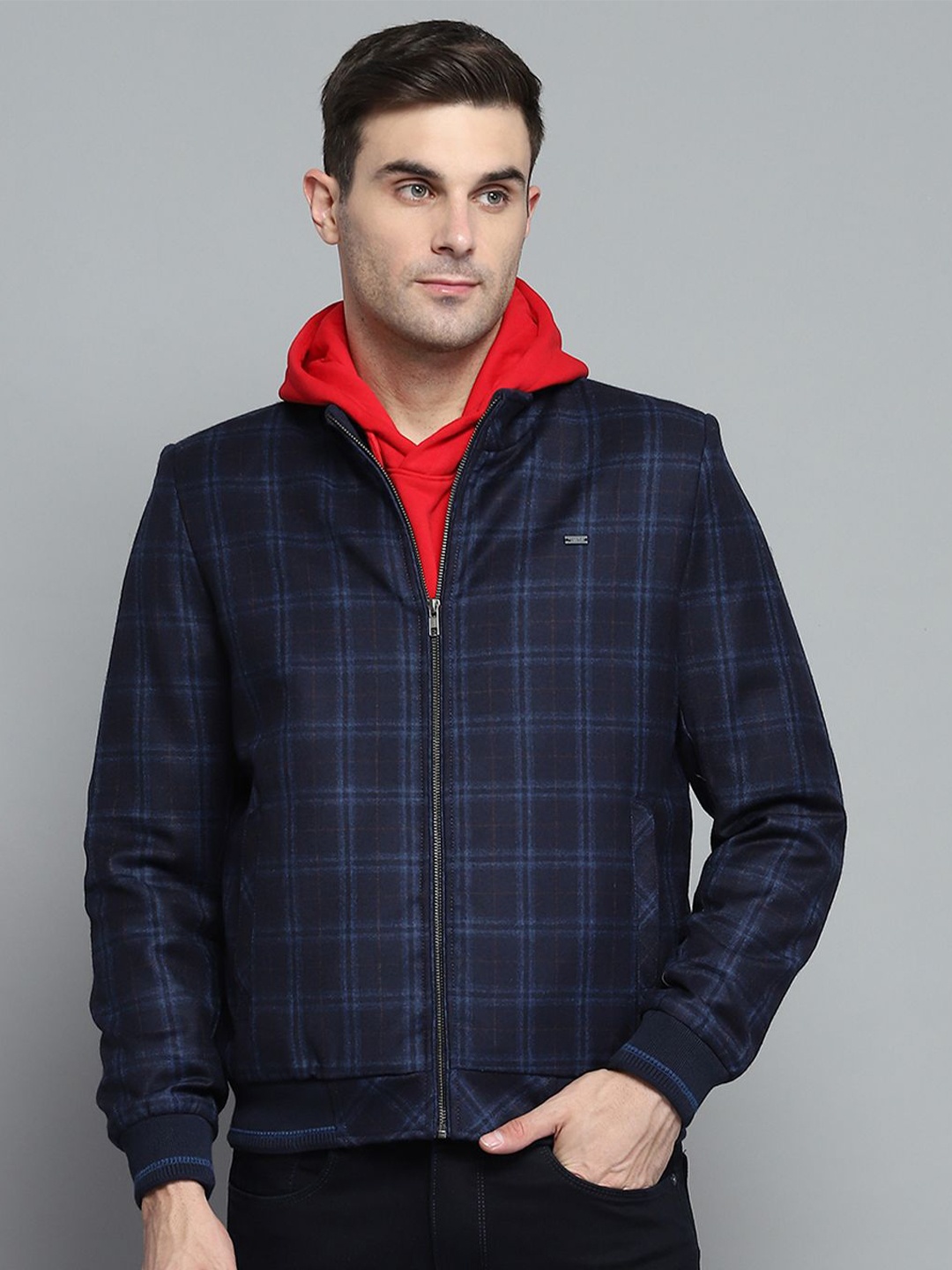 

Monte Carlo Men Checked Cotton Sweatshirt, Navy blue