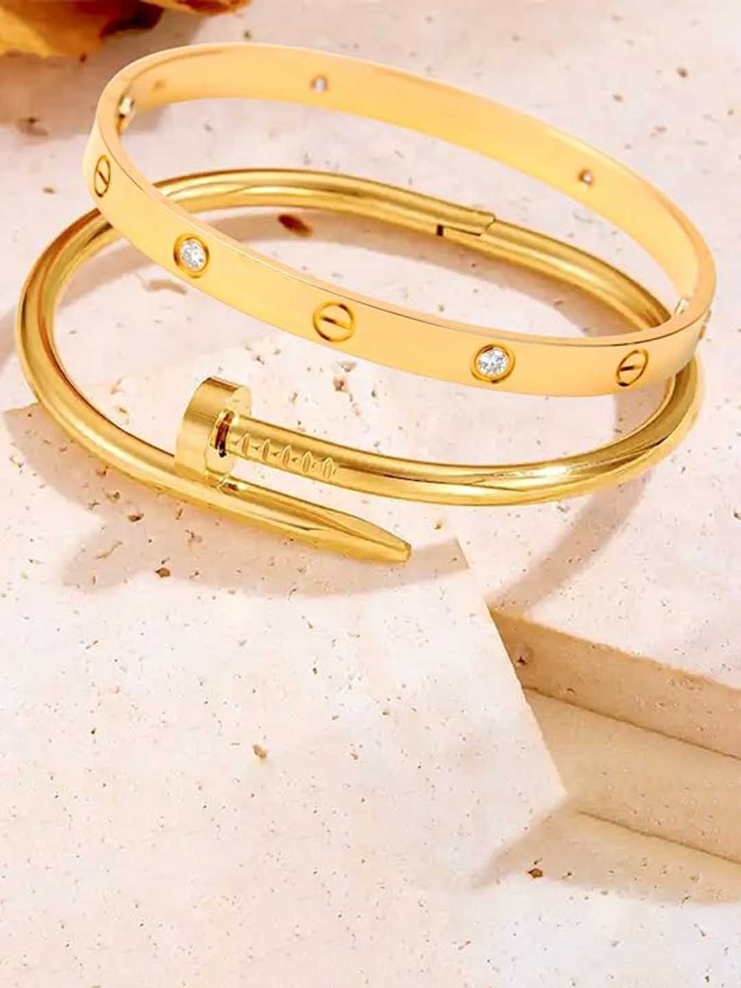 

MEENAZ Pack Of 2 Gold Plated American Diamond Antique Kada Bracelet