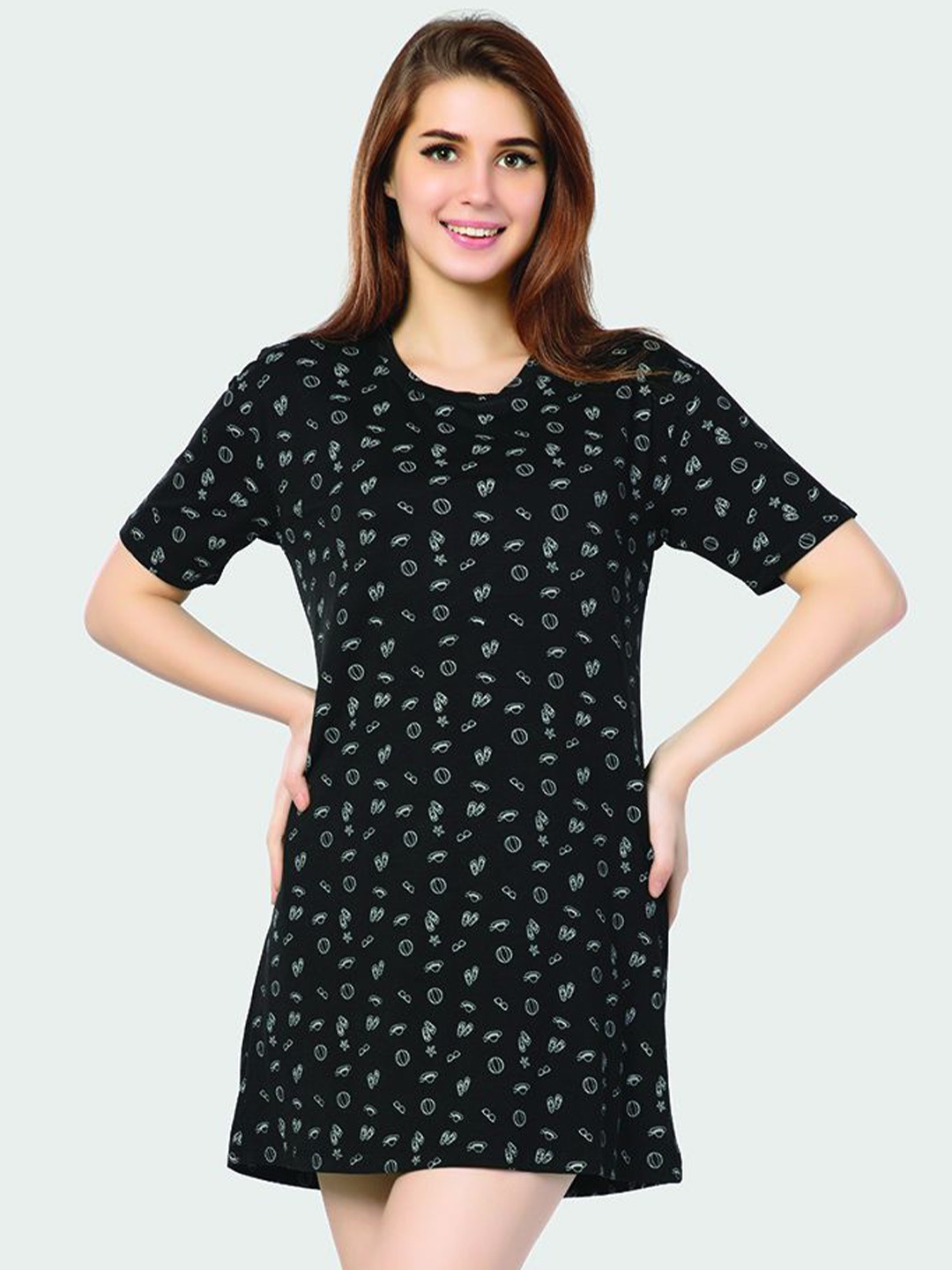 

Juliet Women Abstract Printed Cotton A-Line Above Knee Dress, Black