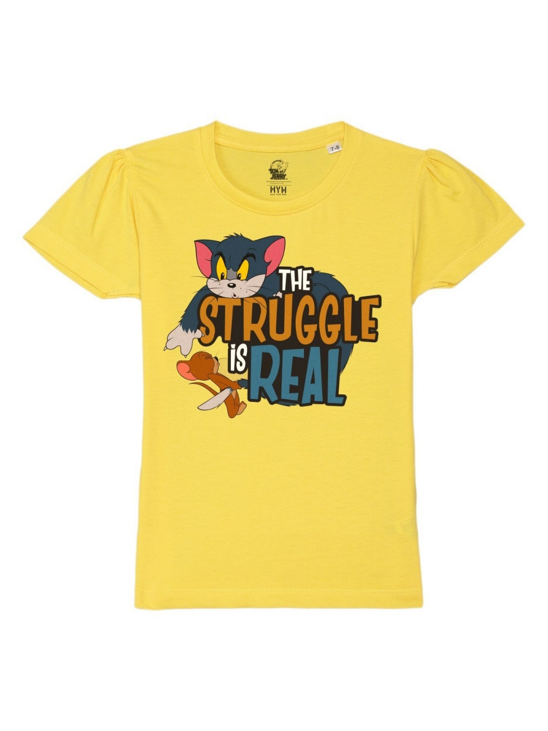 

Wear Your Mind Girls Graphic Printed Round Neck Pure Cotton Tom & Jerry T-shirt, Yellow