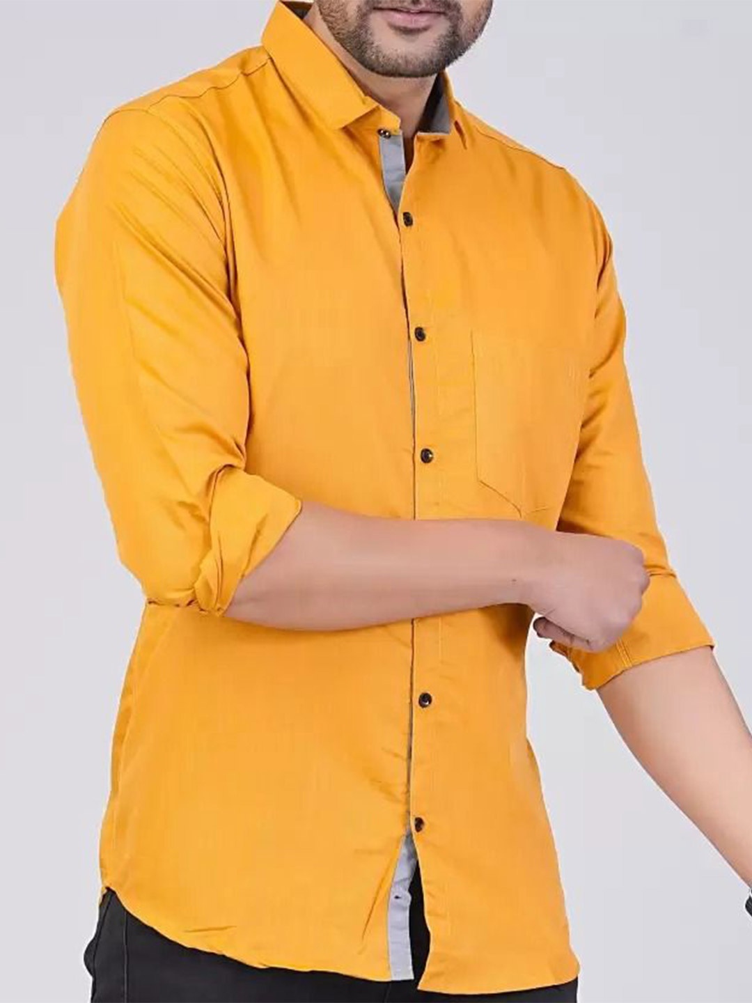 

Tanip Men Spread Collar Solid Cotton Casual Shirt, Yellow