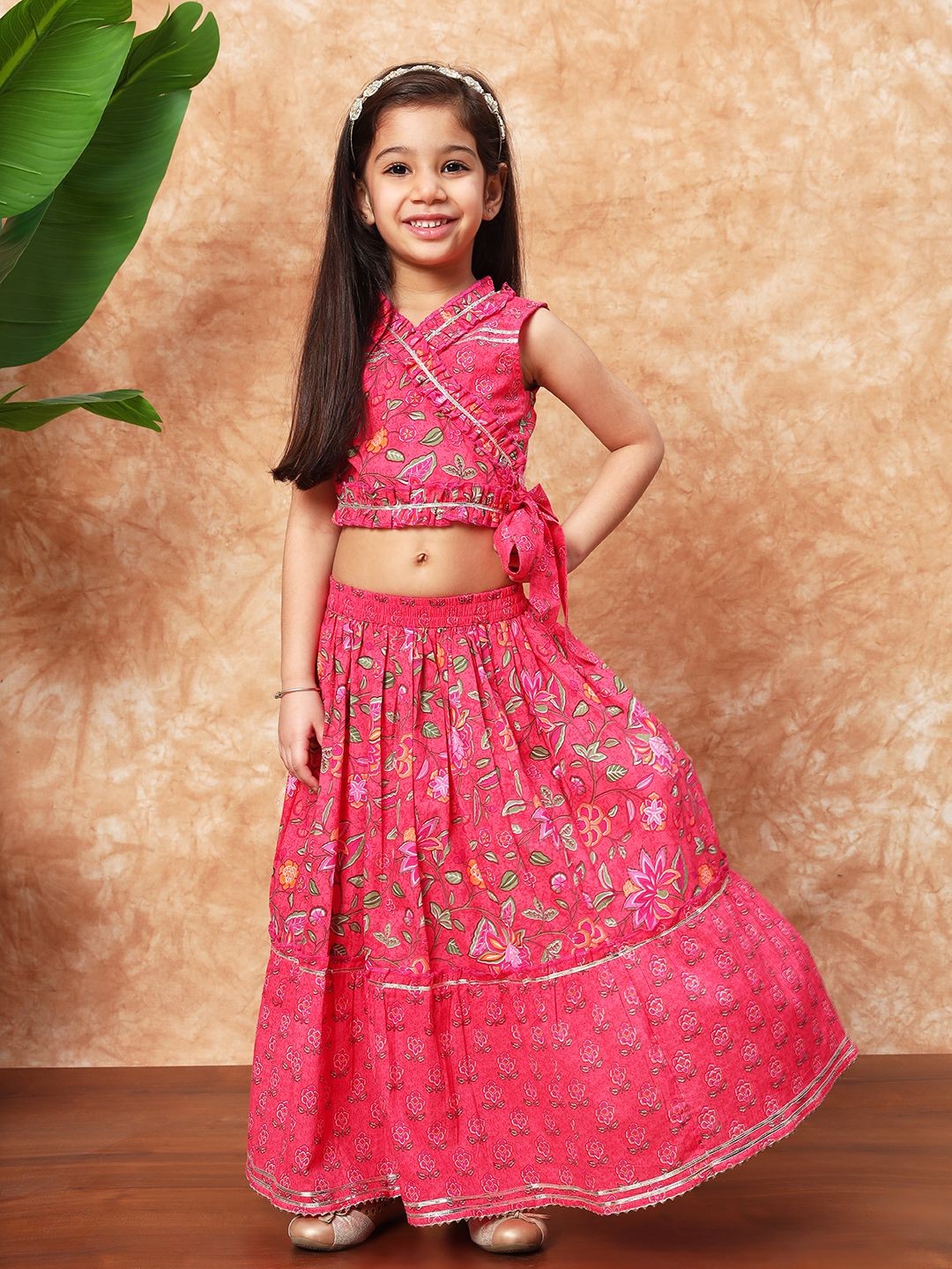 

Readiprint Girls Printed Cotton Ready to Wear Lehenga & Blouse, Pink