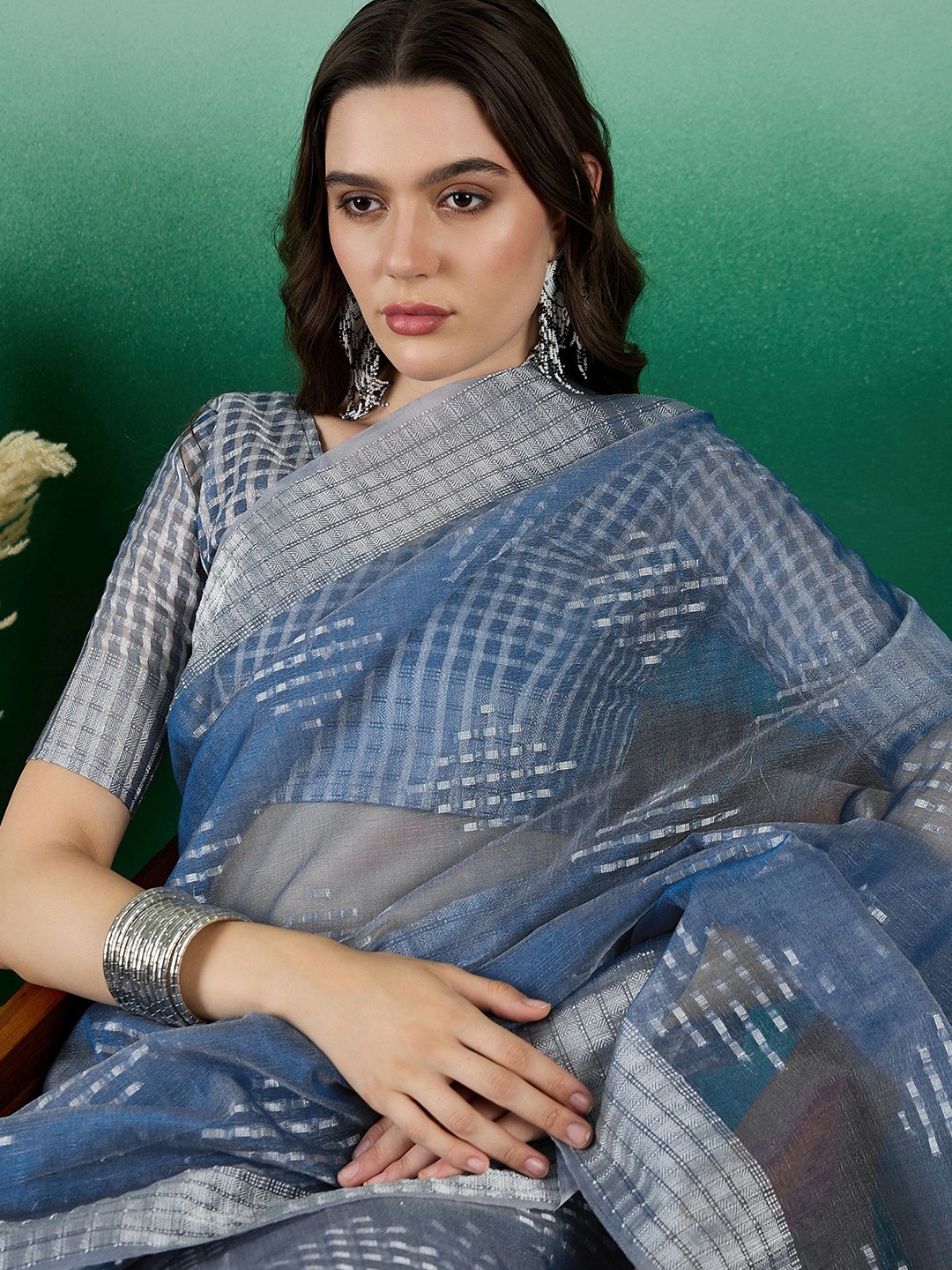 

Mitera Woven Design Zari Organza Banarasi Saree, Teal