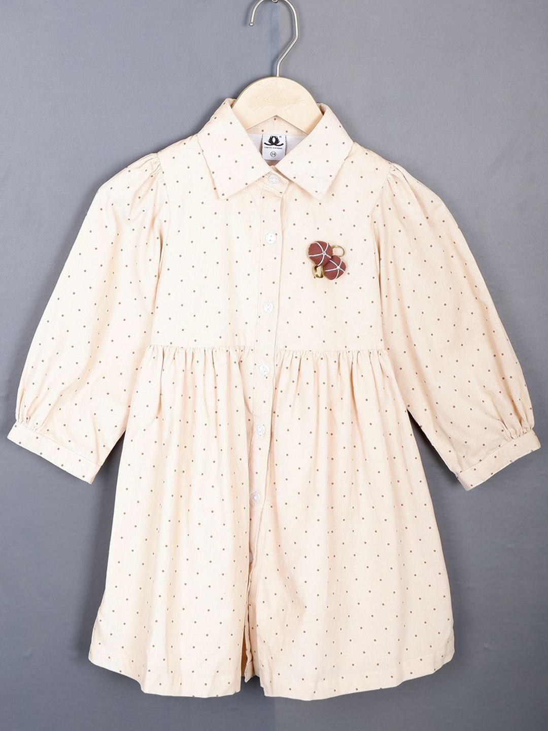 

BAESD Girls Polka Dots Printed Puff Sleeve Fit and Flare Dress, Peach