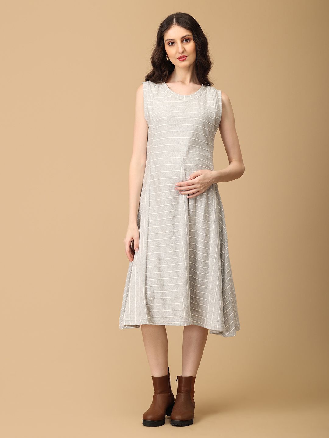 

The Mom Store Women Maternity Cotton A-Line Dress, Grey