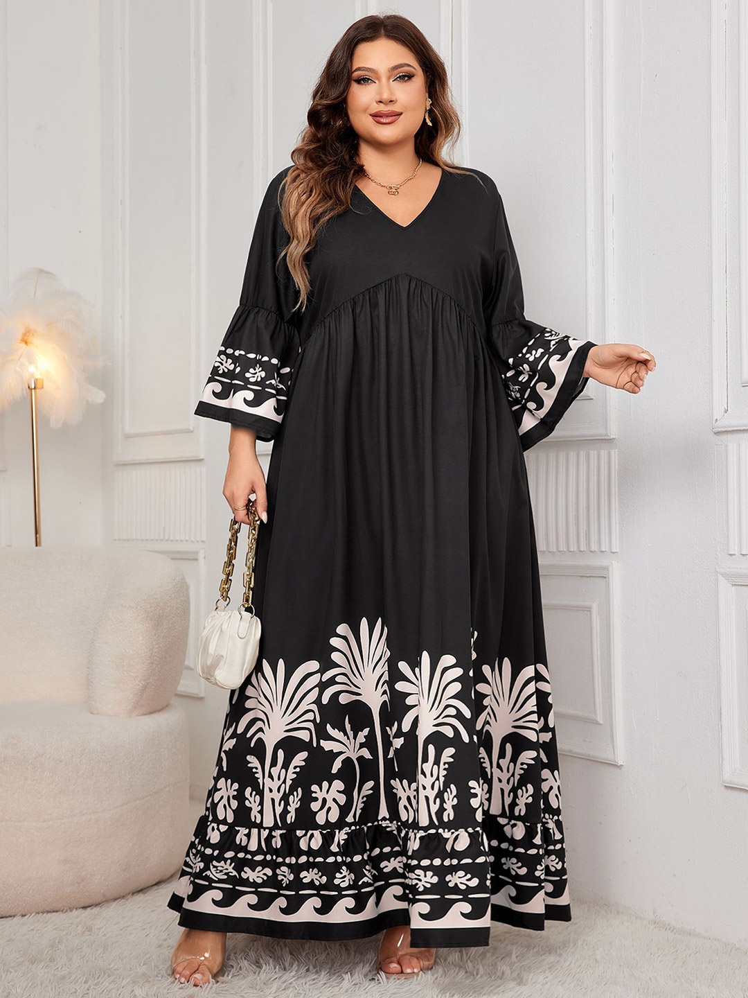 

StyleCast Curve Plus Size Floral Printed V-Neck Empire Maxi Dress, Black