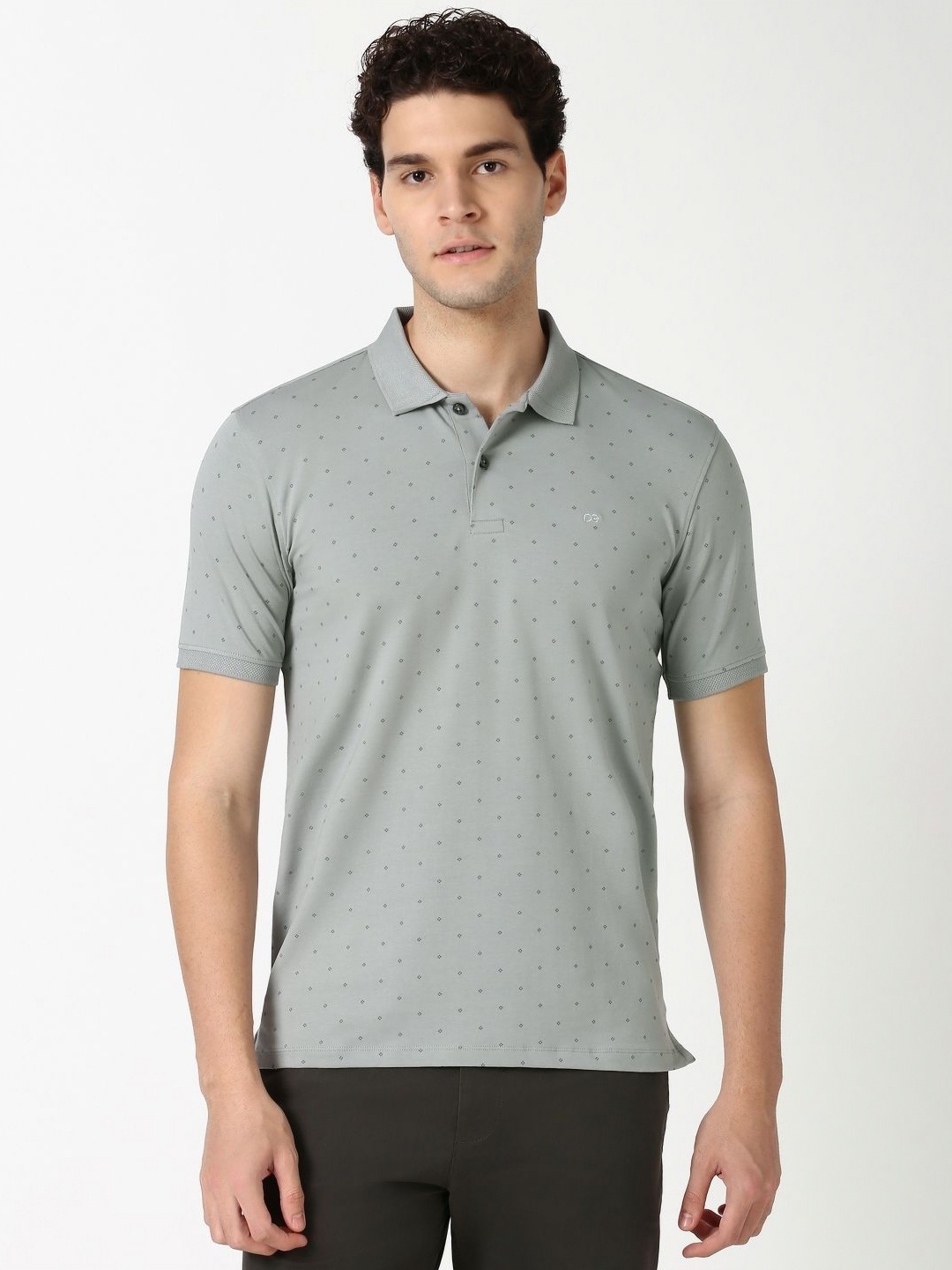 

Peter England Men Geometric Printed Polo Collar Cotton T-shirt, Grey