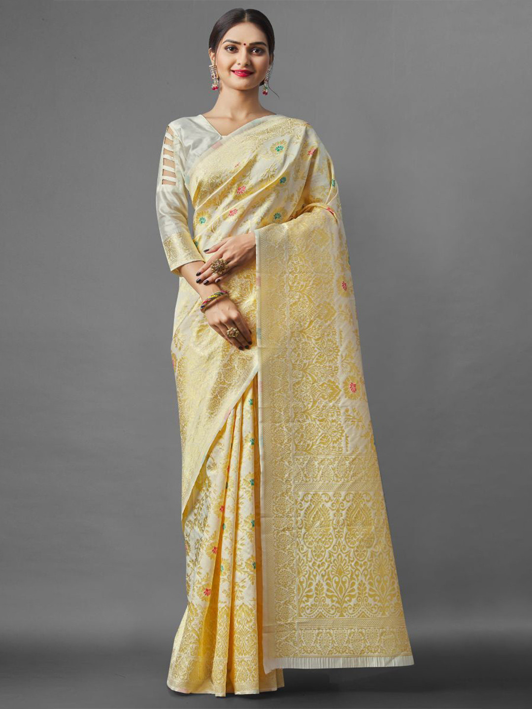 

Wuxi Ethnic Motifs Woven Design Pure Silk Banarasi Saree, Yellow