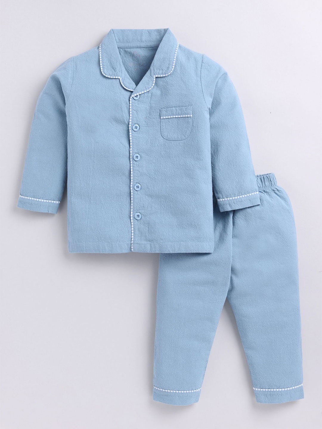 

BABY GO Boys Shirt Collar Long Sleeves Pure Cotton Shirt With Pyjama, Blue
