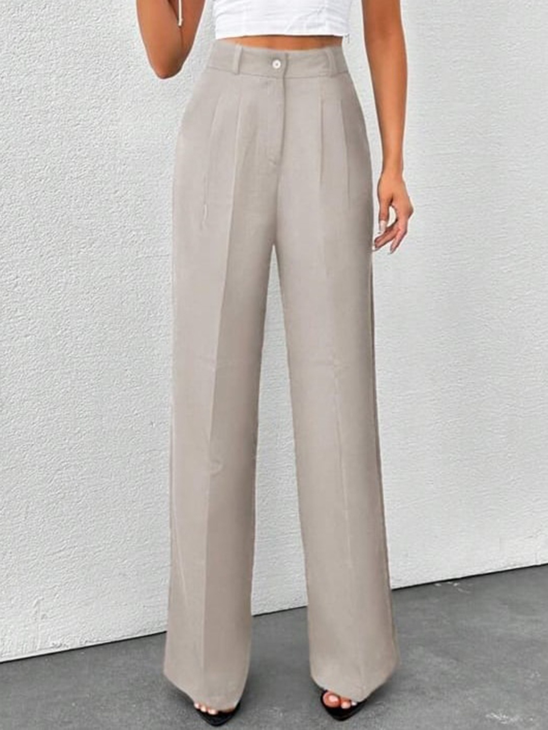 

Next One Women Smart High-Rise Easy Wash Pleated Korean Pants, Beige