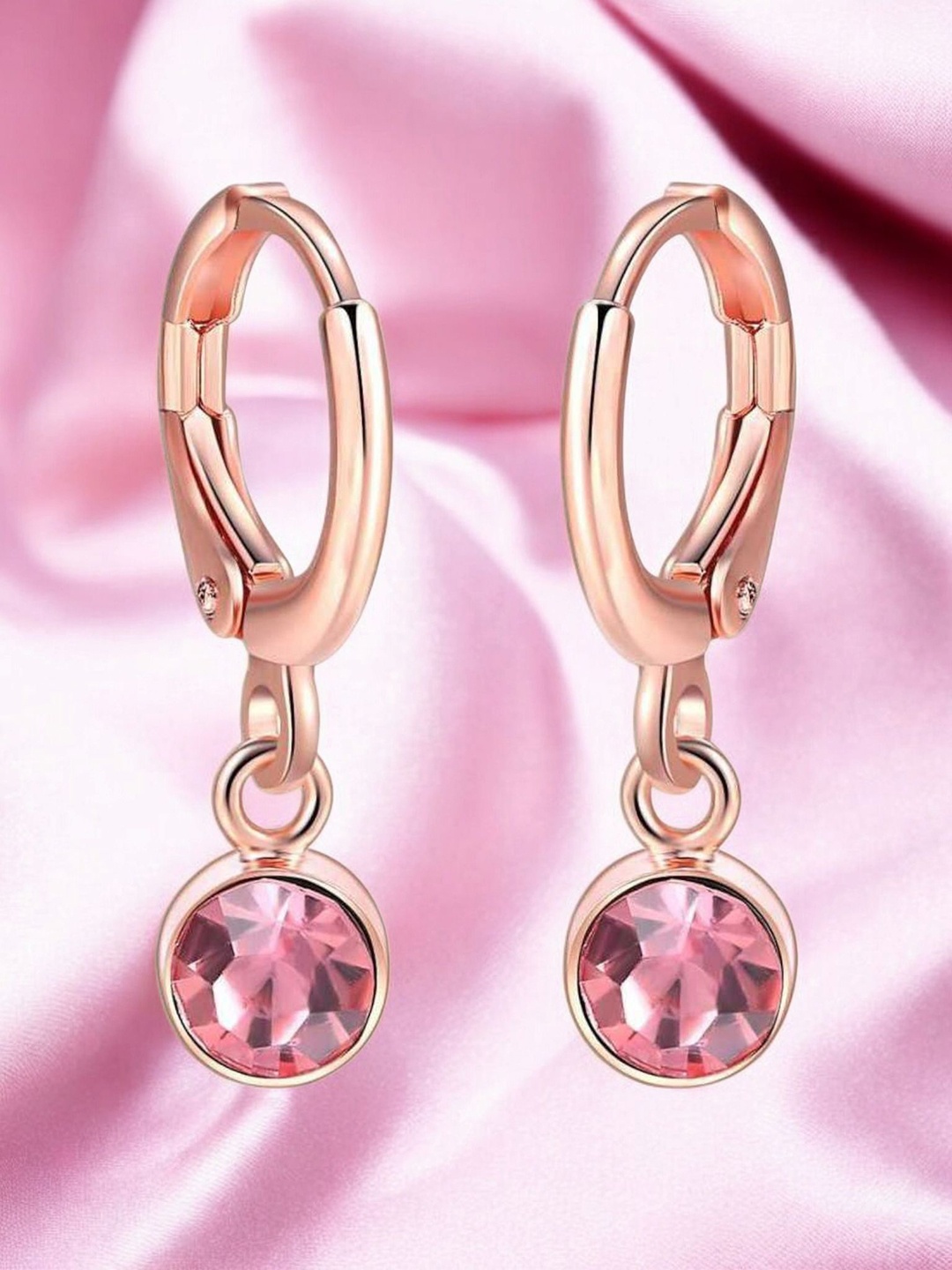 

Nilu's Collection Rose Gold-Plated Cubic Zirconia & Crystal Stone Studded Hoop Earrings