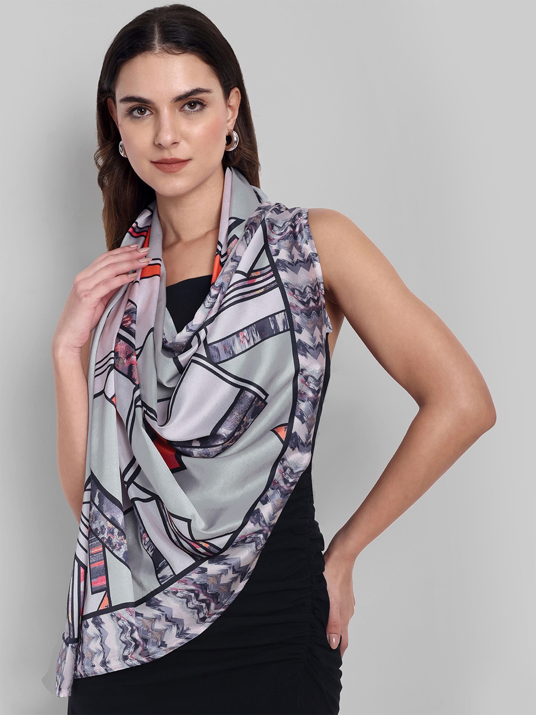 

Sarisp Women Printed Satin Scarf, Grey