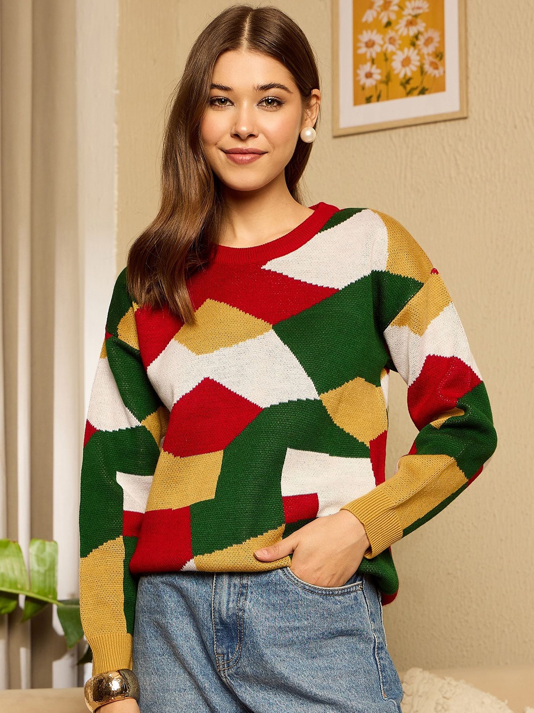 

Berrylush Women Printed Pullover, Red