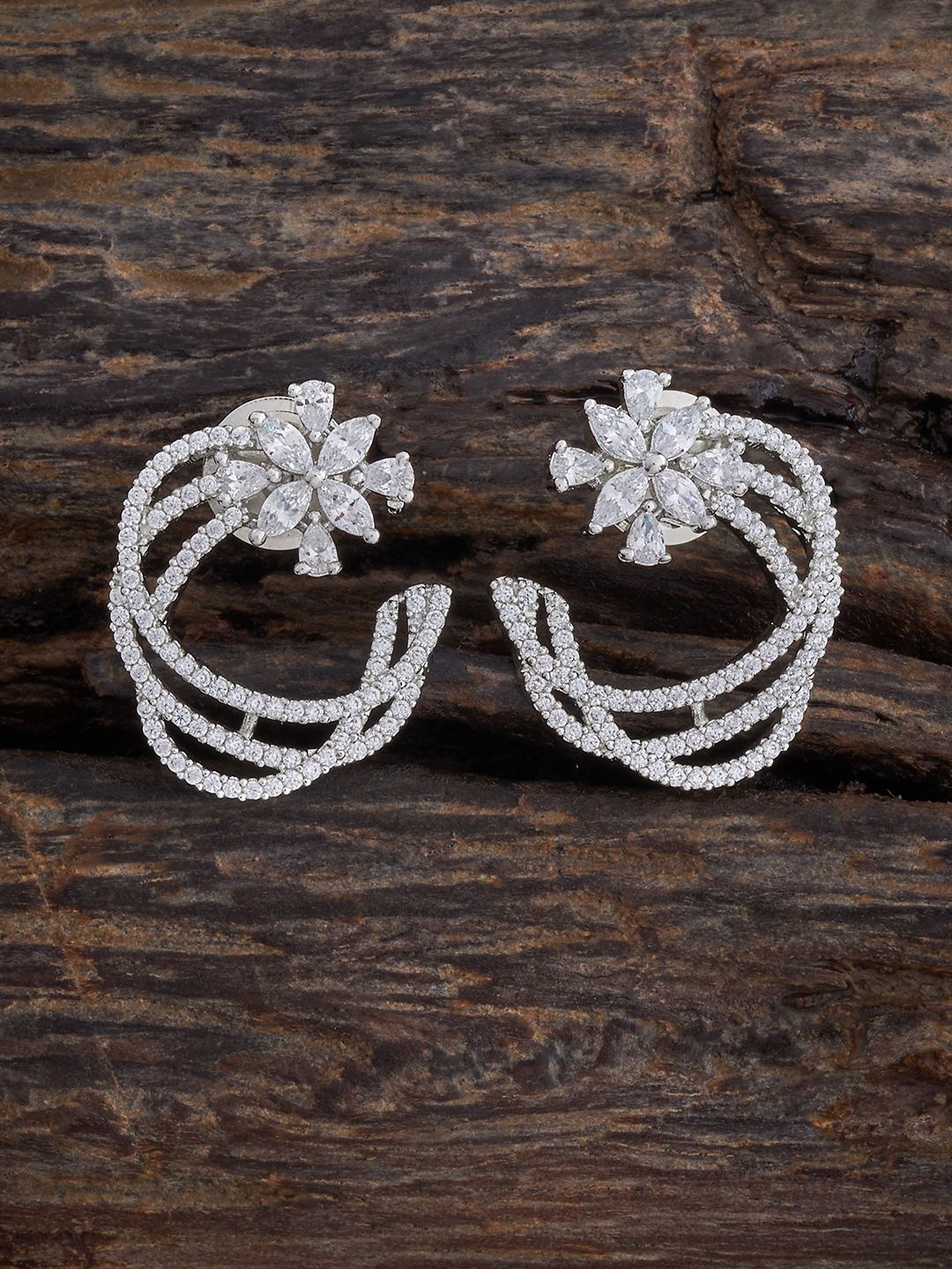 

Kushal's Fashion Jewellery Rhodium-Plated Zircon Studded Contemporary Studs, White