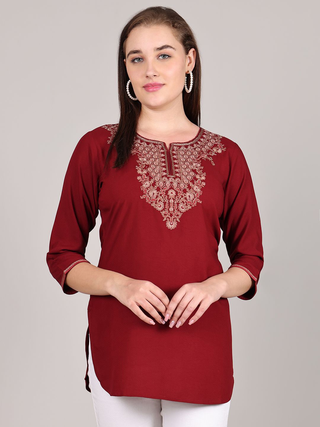 

GRACIT Women Embroidered Tunics, Maroon