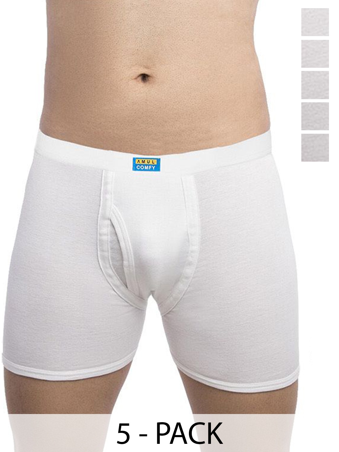 

AMUL COMFY Men Pack Of 5 Pure Cotton Trunks - Comfy-Plain-White-Trunk-IE-5-95