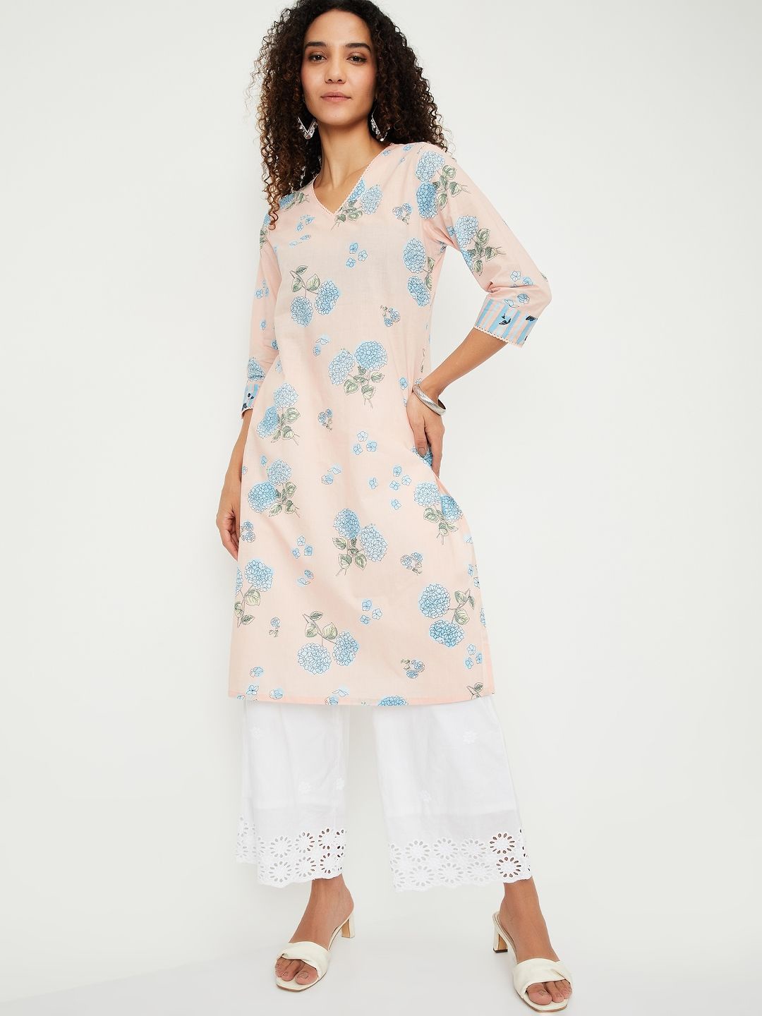 

max Floral Printed Regular Cotton Straight Kurta, Orange