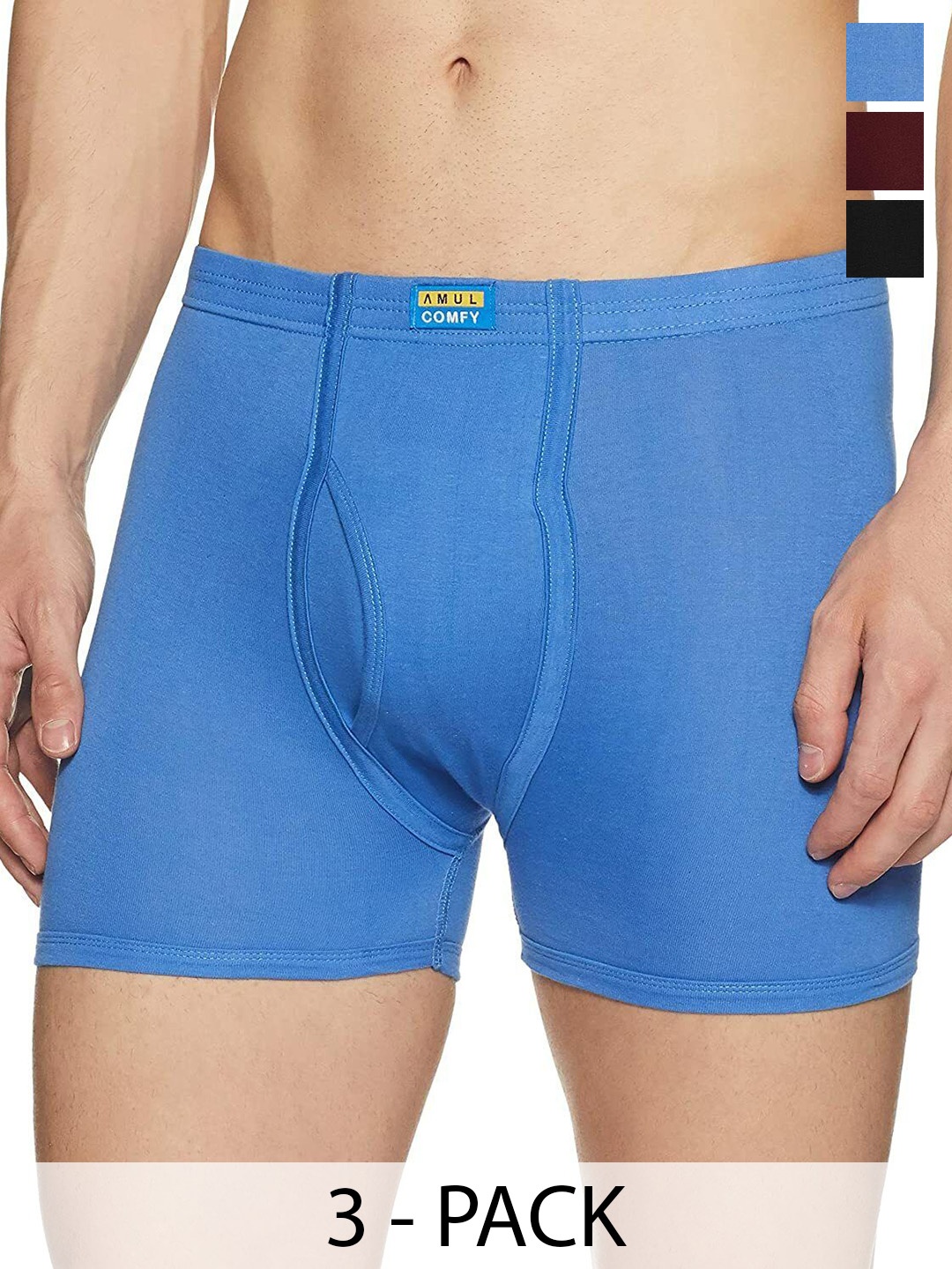 

AMUL COMFY Men Pack Of 3 Pure Cotton Trunks - Comfy-Plain-Trunk-IE-3-90, Blue