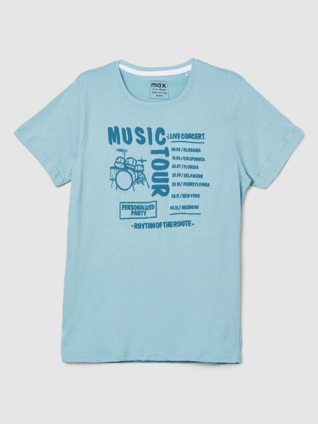 

max Boys Typography Printed Round Neck Cotton T-shirt, Sea green