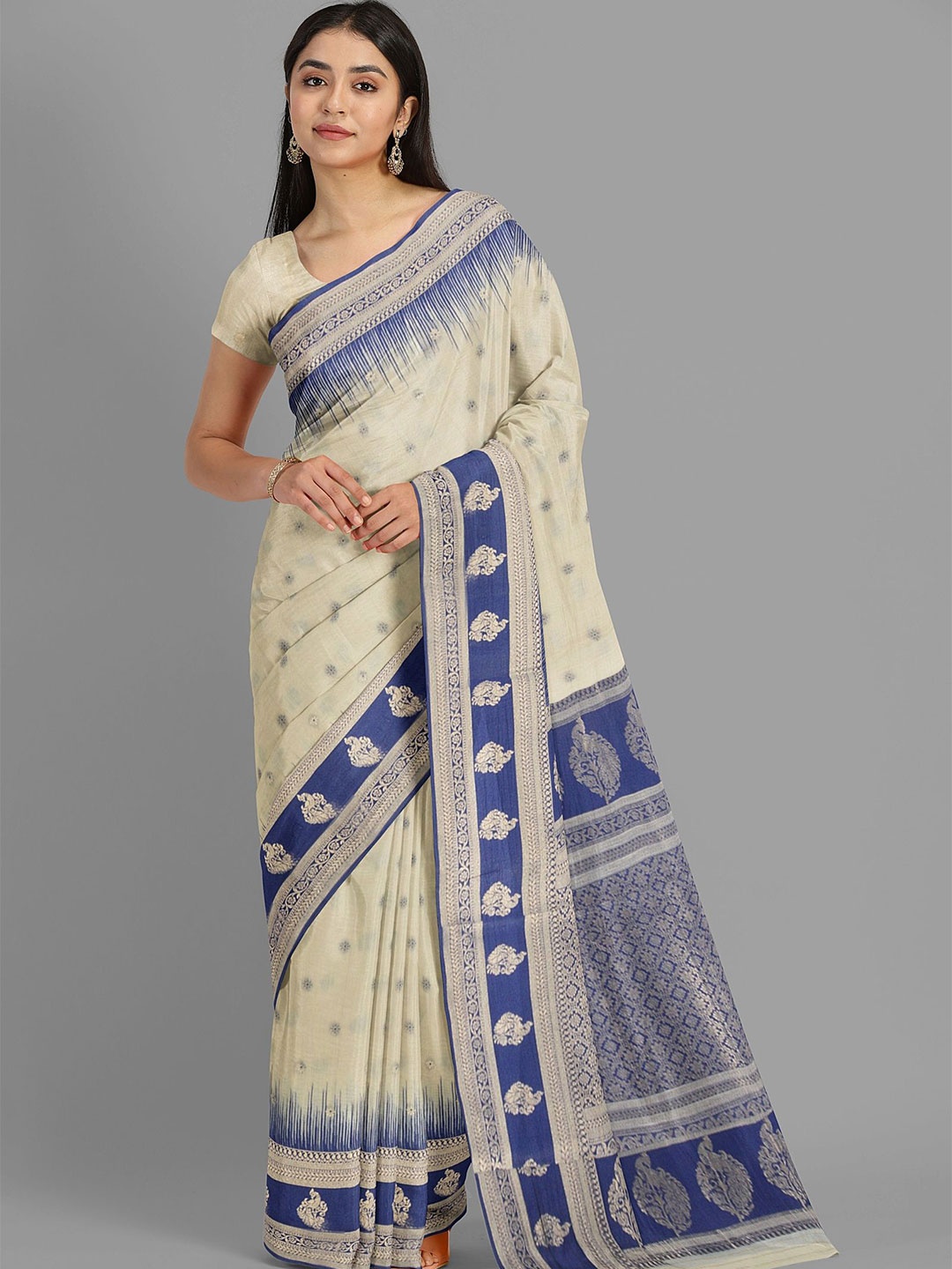 

The Chennai Silks Ethnic Motif Woven Design Banarasi Saree, Cream