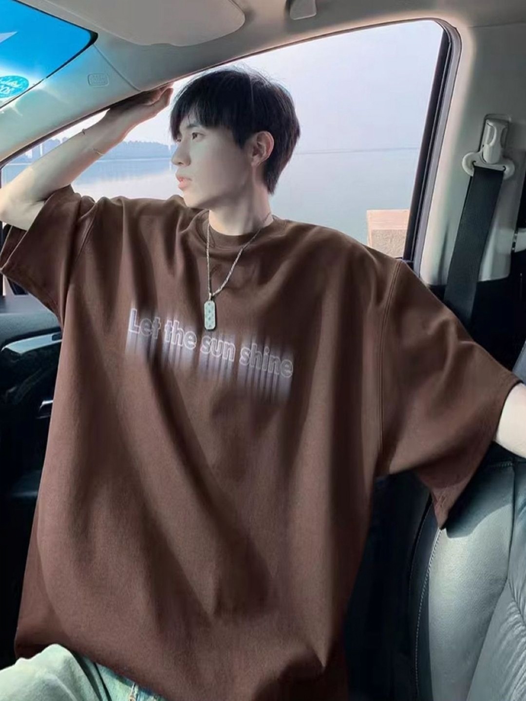 

HERE&NOW Men Typography Printed Round Neck Cotton Oversized T-shirt, Brown