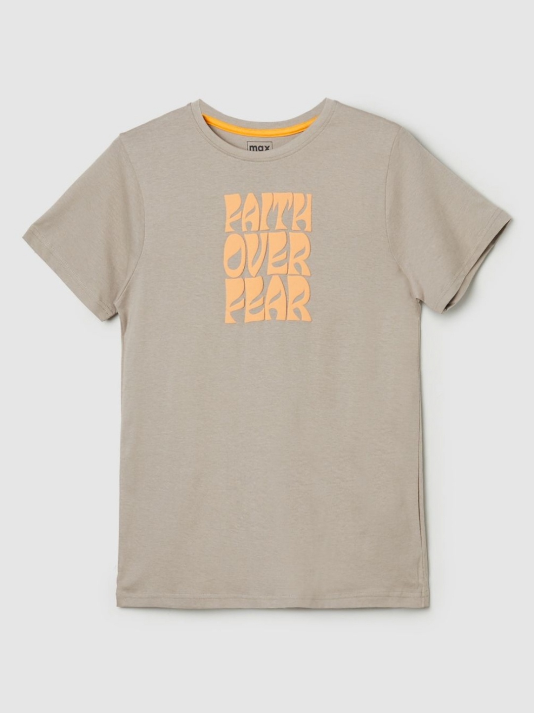

max Boys Typography Printed Round Neck Cotton T-shirt, Grey