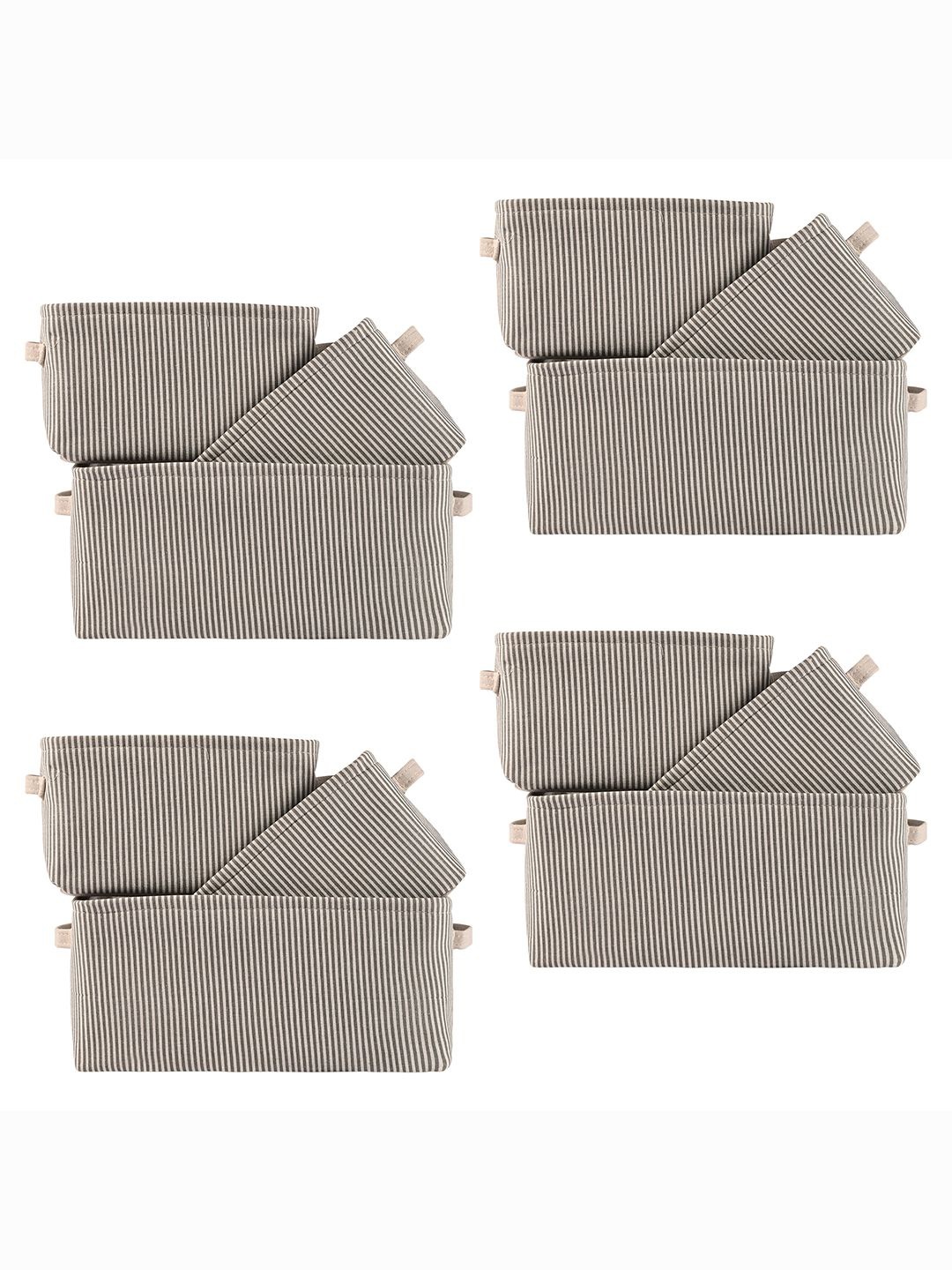 

Kuber Industries White & Grey 12 Pieces Striped Cotton and Linen Desk Organisers